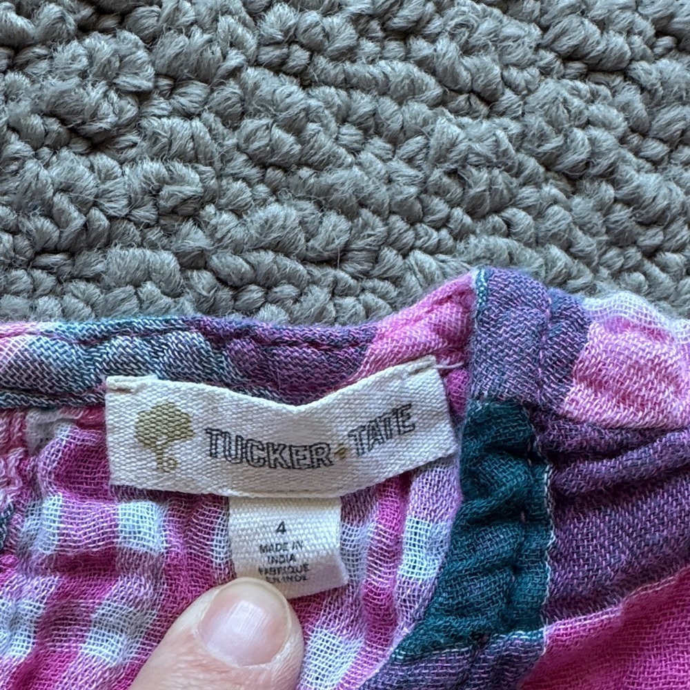 Tucker + Tate Pink Teal Plaid Flutter-Sleeve Dress - Picture 2 of 5